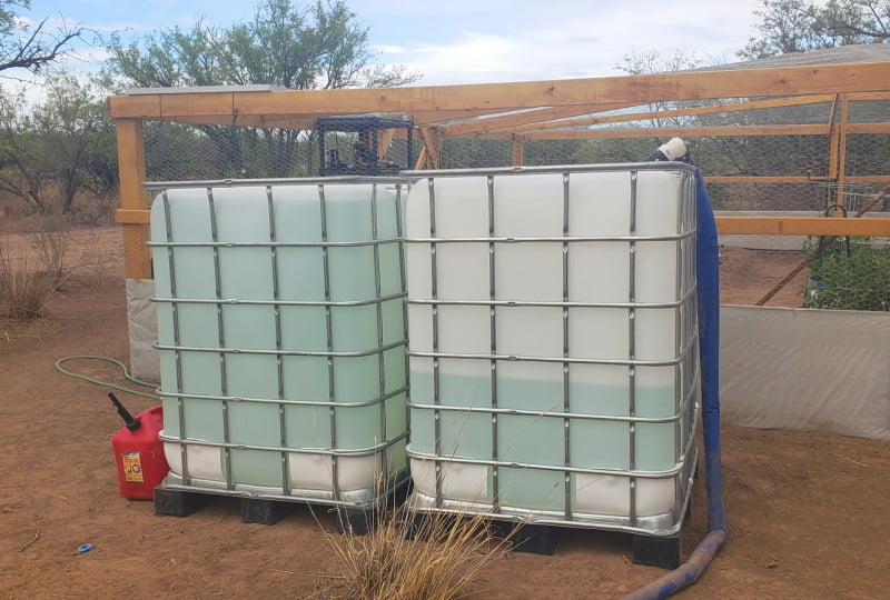 IBC tanks used for watering garden